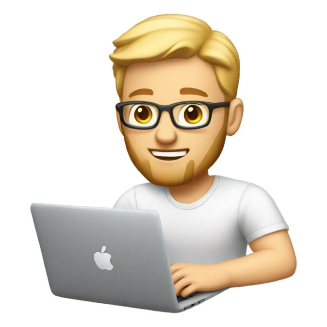 white-skinned male product designer sitting with macbook sticker