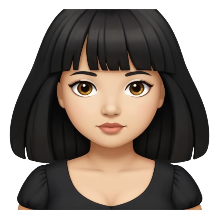 Latina girl light medium skin tone with bangs black long hair plus size black dress sticker