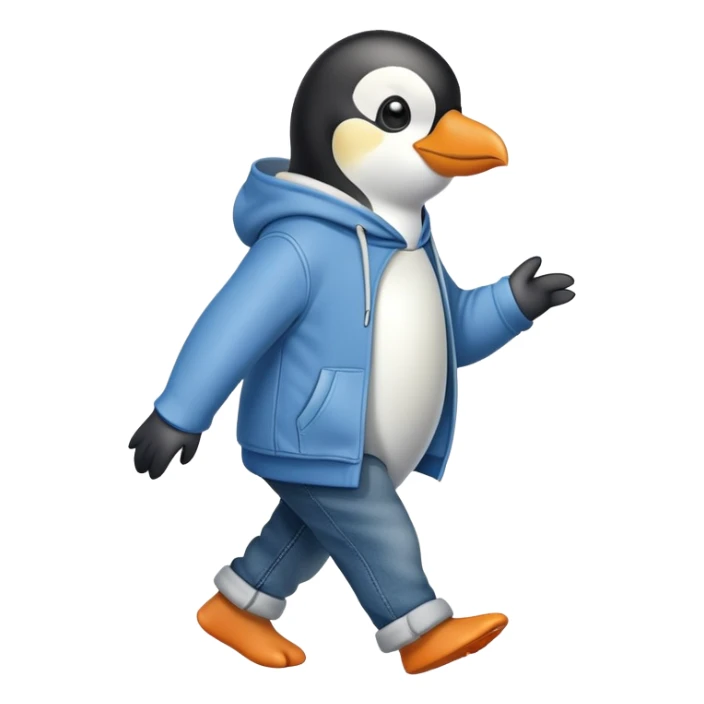 friendly anthropomorphised penguin in a hoodie and jeans brisk walking sticker