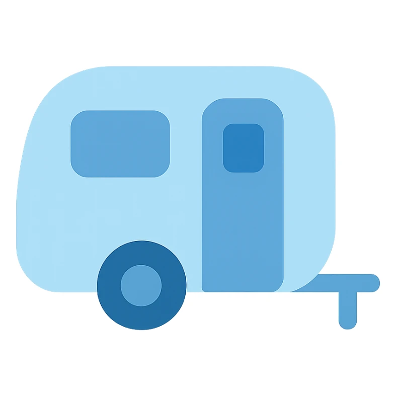 caravan, flat color icon style, bold shapes, minimal shading, easily recognizable silhouette sticker