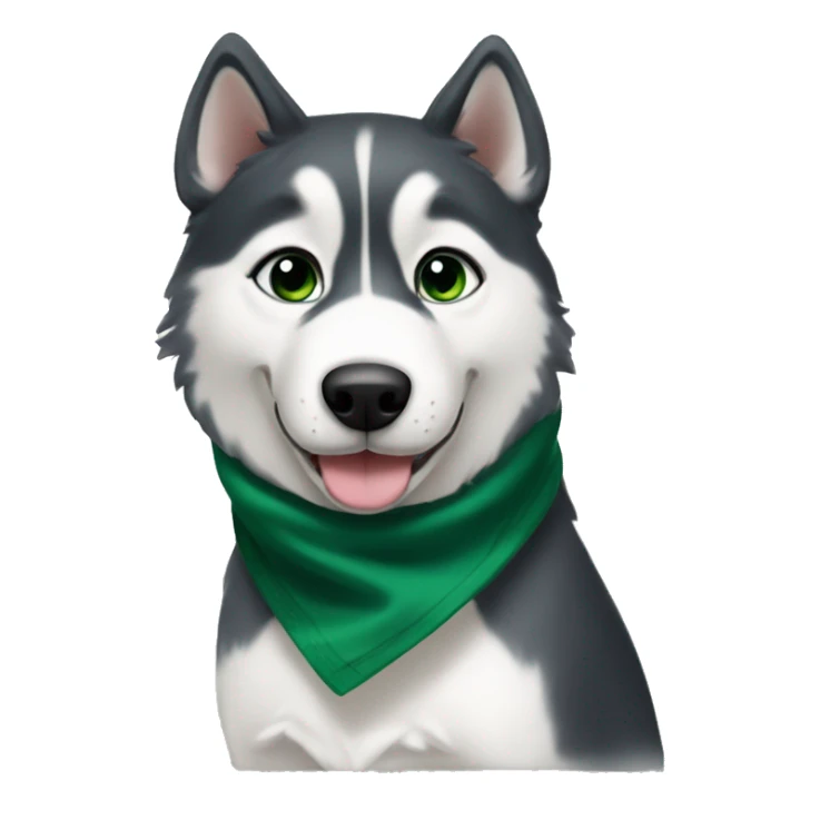 Cute husky named rocky with a dark green bandana on her neck sticker