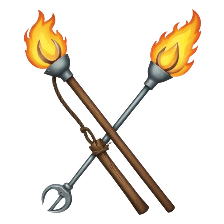 a three pronged farmer's pitchfork and a torch in an x formation sticker