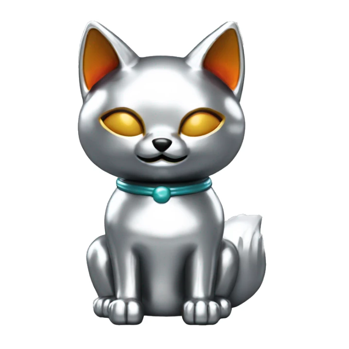 fully chrome fox statue in the form of maneki neko sticker