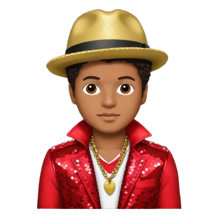 Bruno Mars with dark brown hair, red sequin outfit sticker