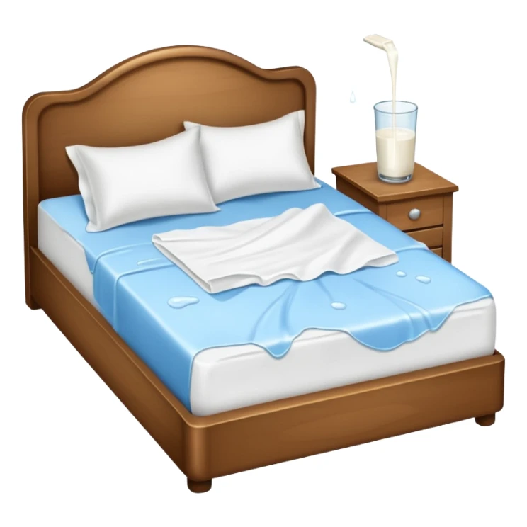 Bed with milk spilled on it and tossed sheets   sticker