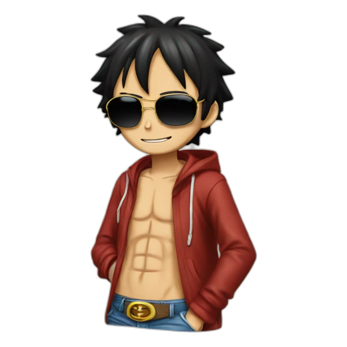 Luffy of one piece with sunglasses and hoodie  sticker