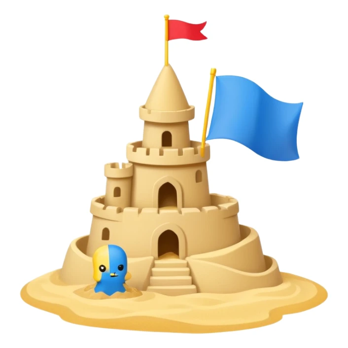 chibi style Sandcastle with Flag, no face, cute, sticker sticker