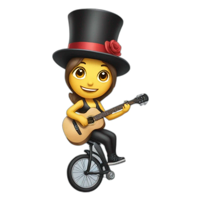 girl riding a unicycle while playing guitar and wearing a top hat sticker