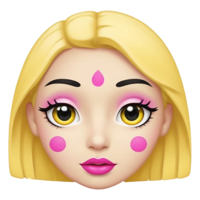 Yellow face with cute eyes pink lips and black dot shaped bindi sticker