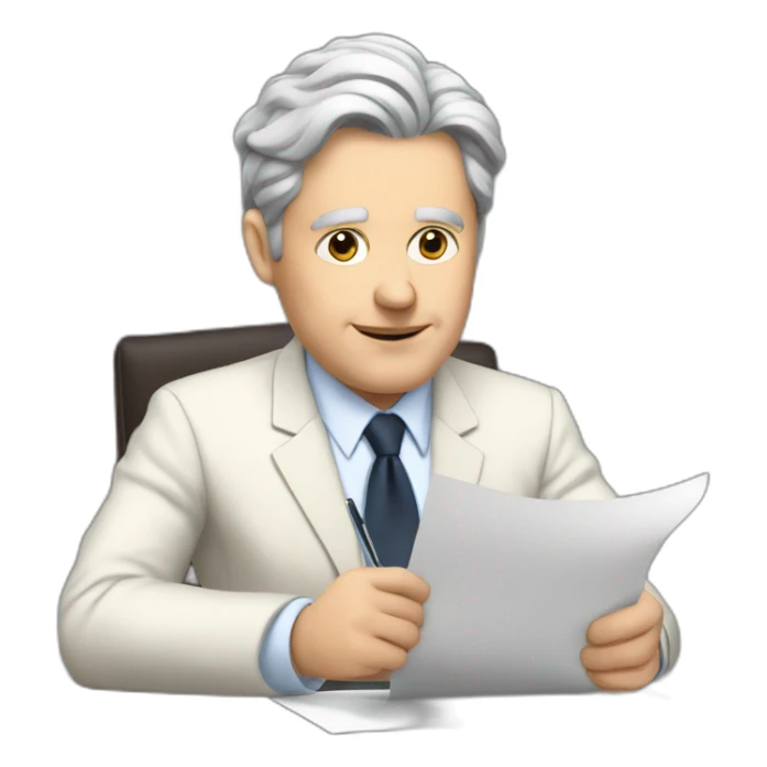 a white politician with back hair signing a paper sticker
