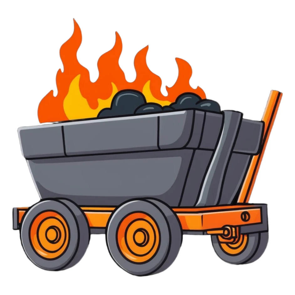cartoonish wagon filled with molten steel, bright and shiny sticker