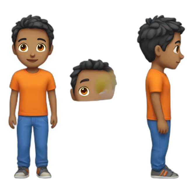 boy wearing a blue t-shirt and orange trousers sticker