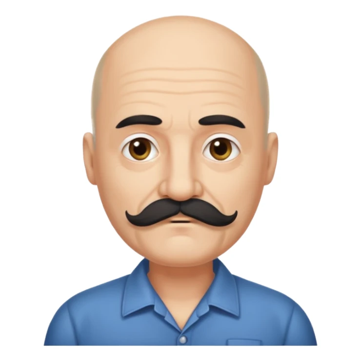 61 years old. Bald with dark hair on the sides. black thick moustache. White beard. saying sorry sticker