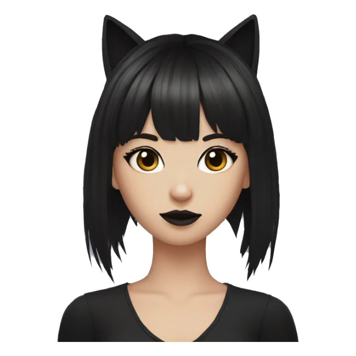 brunette goth girl with bangs and cat ears sticker