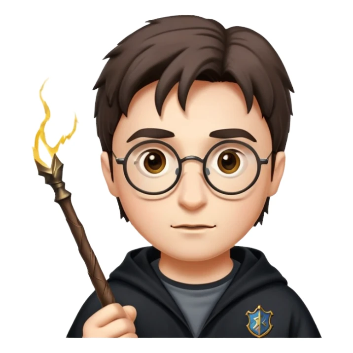 Harry Potter with glasses, lightning scar, and wand sticker