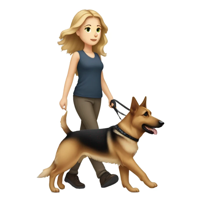 white girl with light brown hair walking a german shepherd dog  sticker