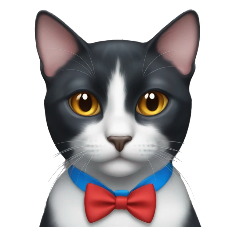 Black cat with blue eyes and red bowtie sticker