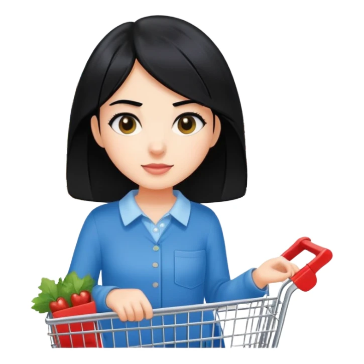 Girl shopping at Costco with black hair sticker
