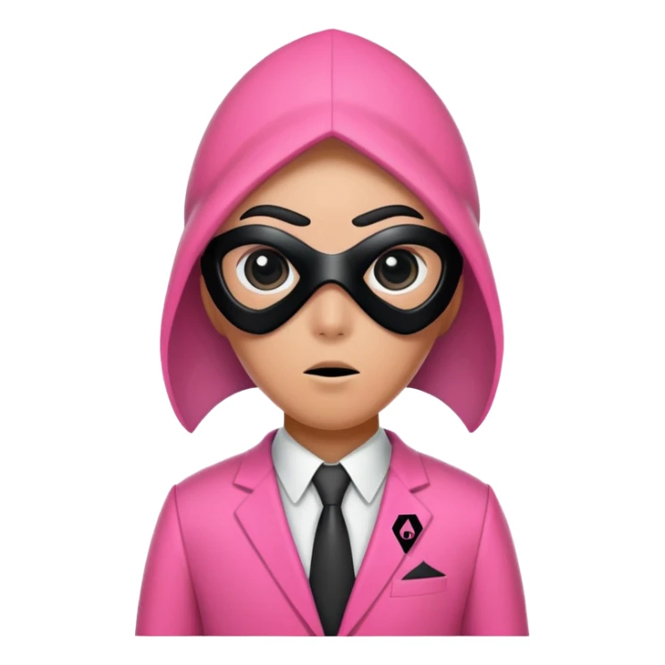 Squid Game guard with pink suit and black mask with triangle symbol sticker