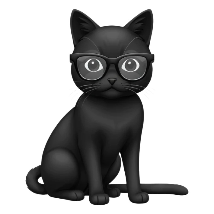 black cat full body wearing white glasses with square modern frames sticker