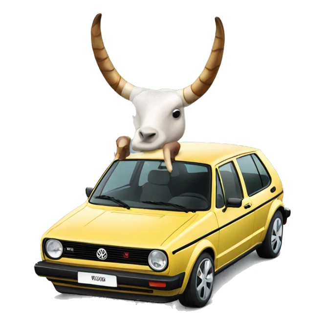 Volkswagen Golf with long horns sitting on the hood sticker