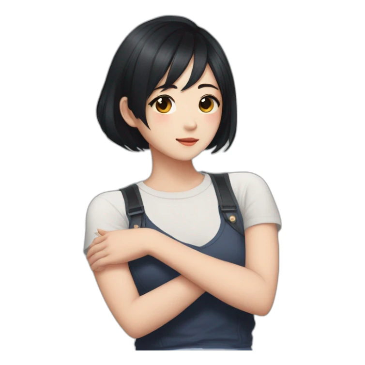 arms crossed kpop girl idol short black hair sticker