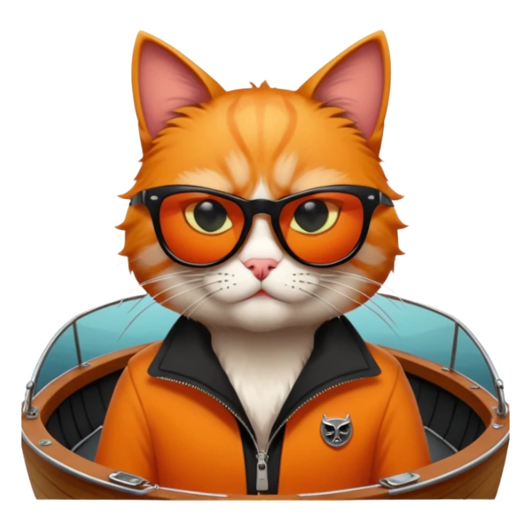 a bad kitty behind the helm of a boat. make the cat look devlishish with a pair of black ray bans wayfers on.  sticker