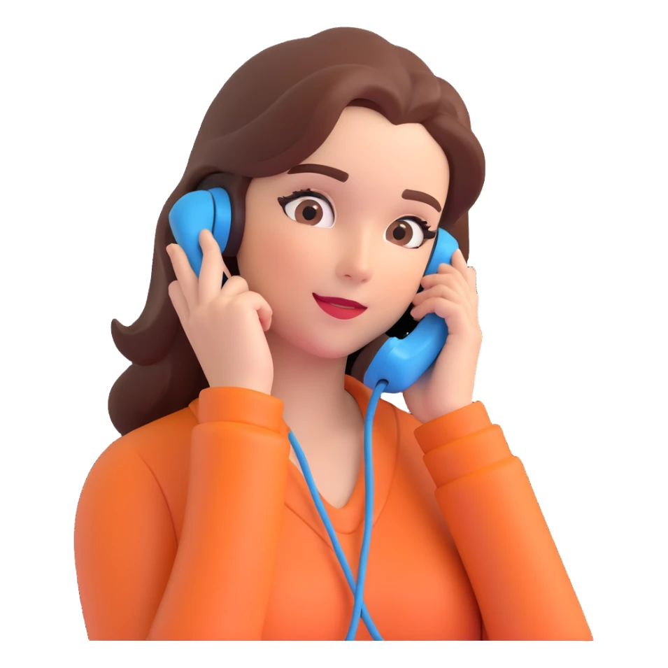 girl talking on phone bedroom background, close up pose sticker