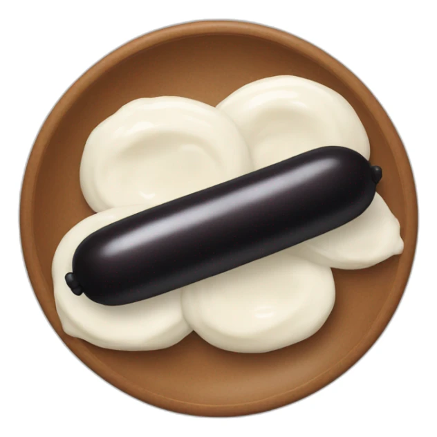 black sausage with 2 black meatballs and white sause sticker