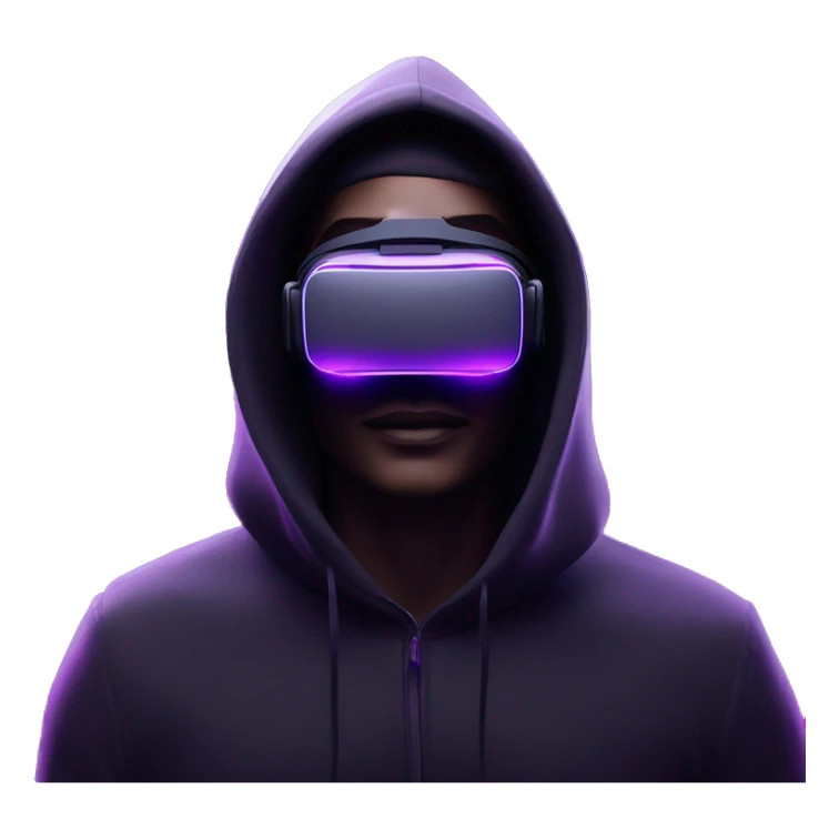 Ilon Mask wearing a black hoodie with "OMG" letters on it and VR headset oculus quest 2 in a cyberpunk VR environment with violet neon lighting. sticker