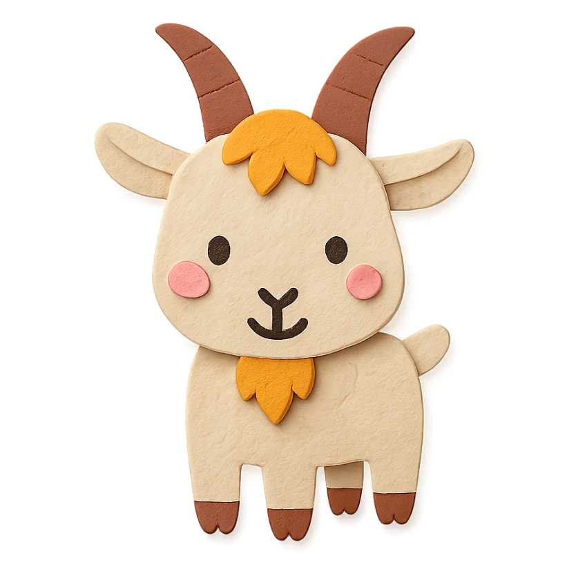cute cartoon goat, paper craft style sticker