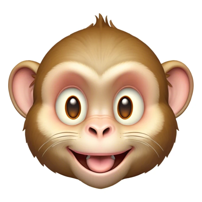 Cinematic Cheeky Macaque Portrait Emoji, Grinning mischievously with a tilted head and a playful smirk, showcasing a smart, agile build with soft, textured fur and wide, sparkling eyes pulling a funny face, Simplified yet strikingly expressive features, highly detailed, glowing with a warm, vibrant radiance, high shine, spirited and impish, stylized with an air of cheeky primate mischief, focused and teasing, soft glowing outline, capturing the essence of a cheeky macaque that looks ready to jump out of the screen with playful charm! sticker