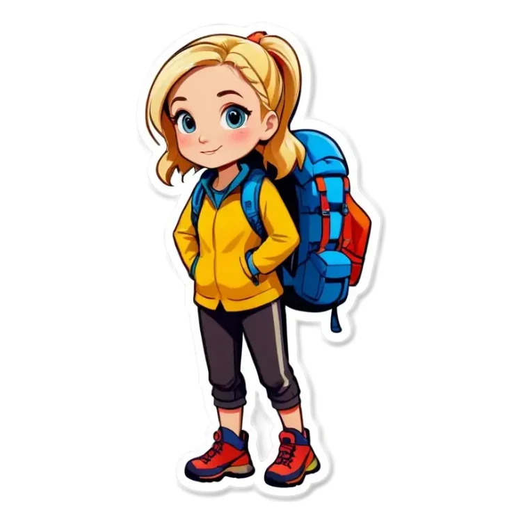 blonde backpacking girl in the mountains sticker