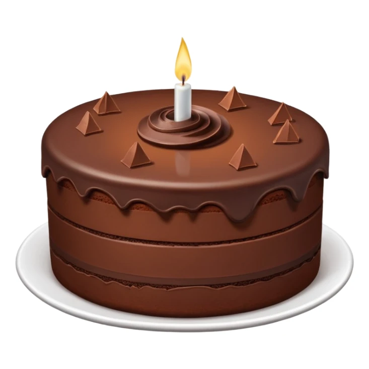 Chocolate fudge cake with chocolate base and chocolate frosting with chocolate pieces. Show the inside of the cake with three thin layers of a lighter chocolate filling  sticker