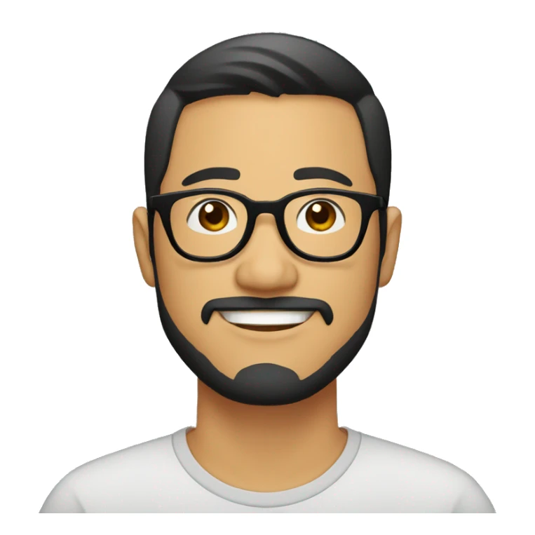 Asian man, 30 years old, beard, black round frame glasses, buss cut sticker
