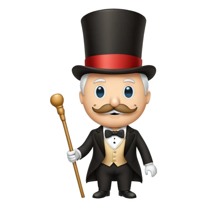 Rich Uncle Pennybags with mustache, top hat, tuxedo, and cane sticker