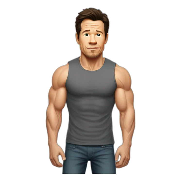 mark wahlberg cartoon wearing muscle tee sticker