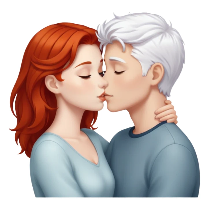 redhead girl kissing white-haired boy sticker
