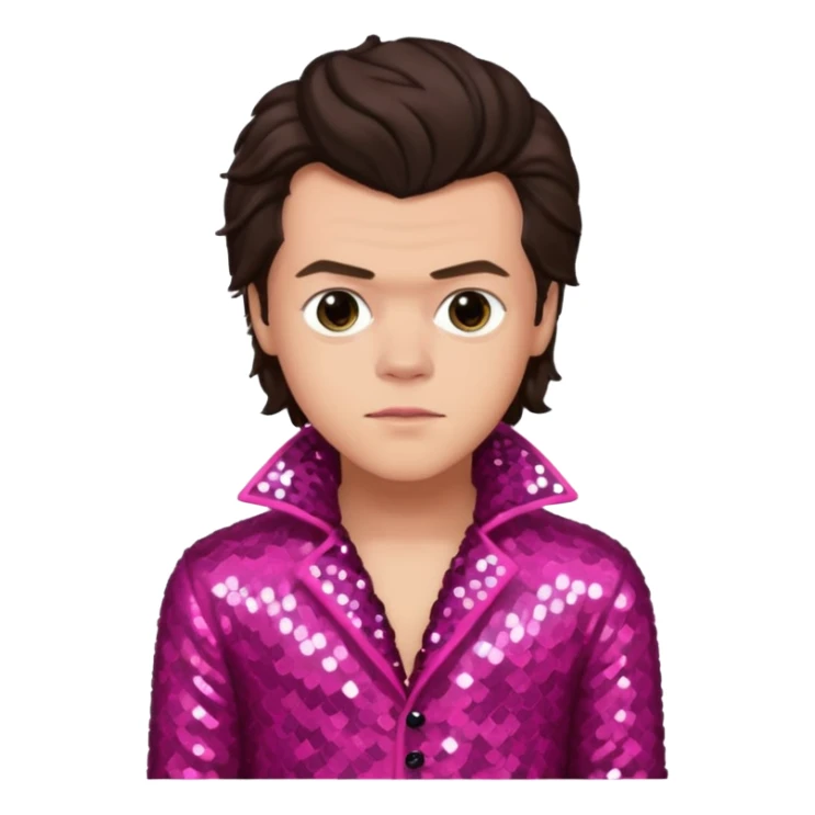Harry Styles from One Direction with light skin, dark brown hair, dark pink sequin outfit sticker