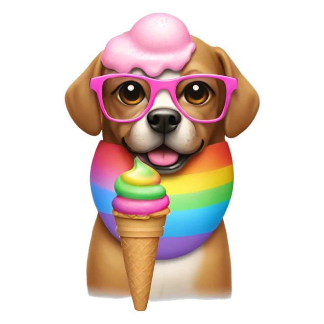 dog with pink ice cream and rainbow glasses sticker