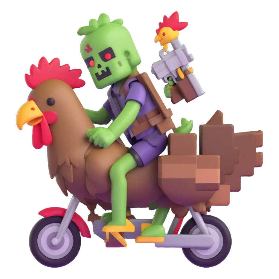 baby Minecraft zombie holding a gun while riding a chicken sticker