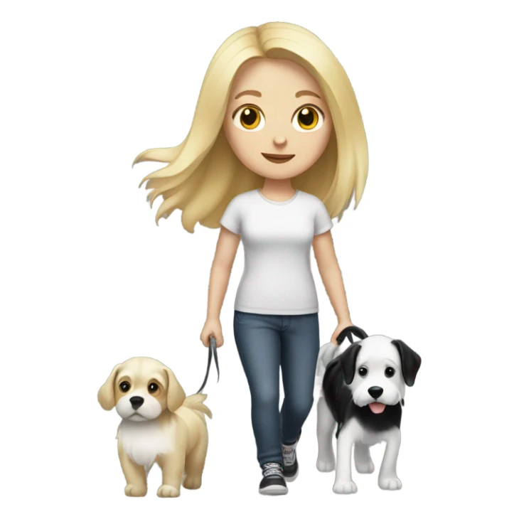 Blond hair white Girl walking a black white dog sticker