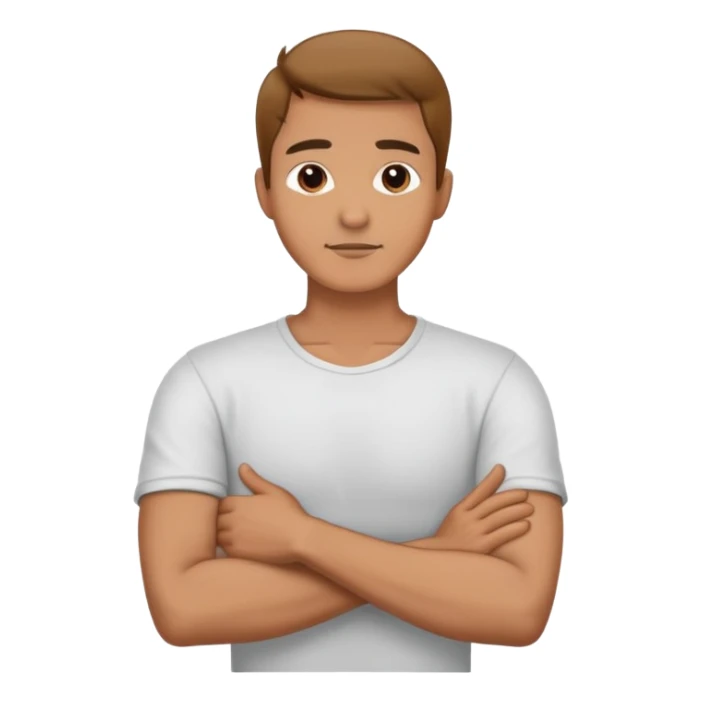 man standing holding his neck with his arms crossed over chest sticker