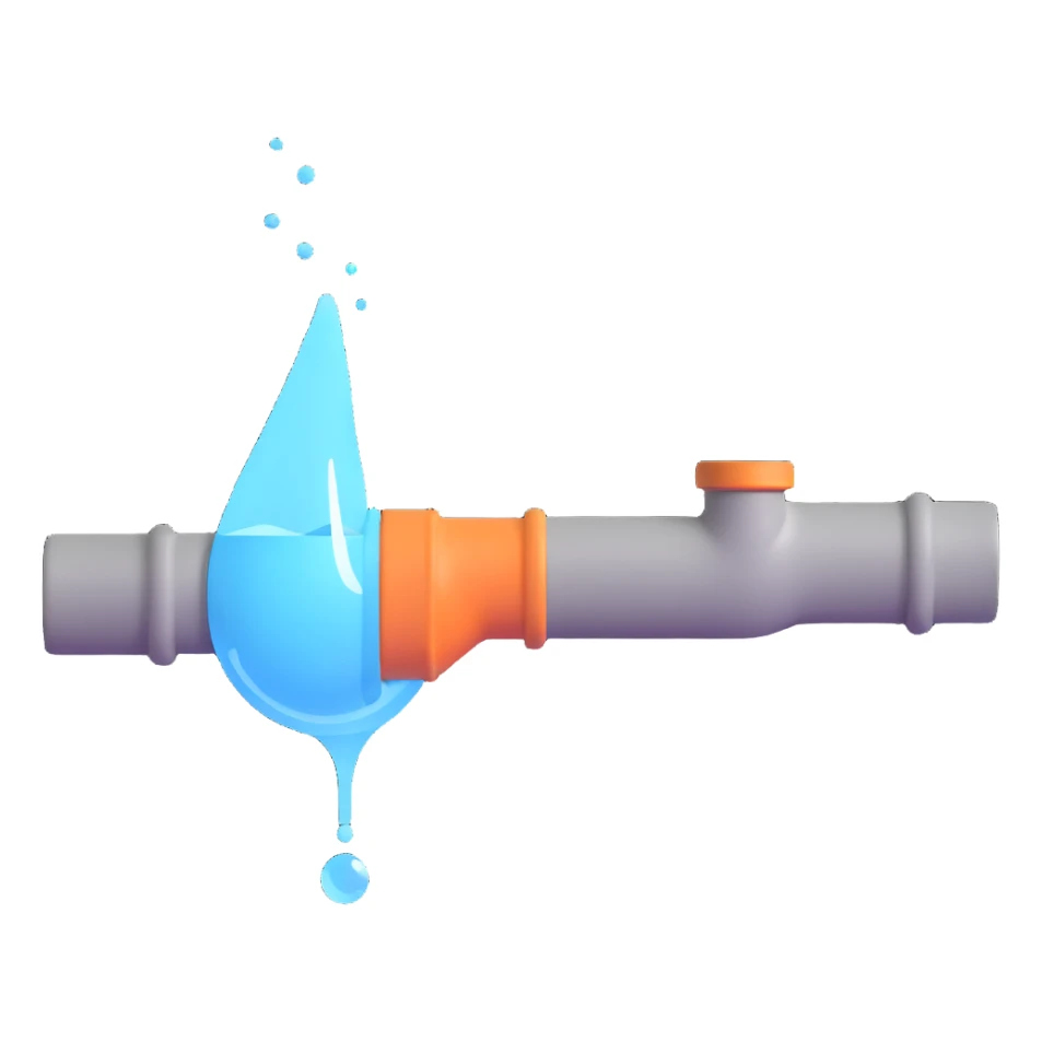 
3D render of a cracked pipe with water dripping from it, Pixar-style, clean and realistic, soft reflections, isolated on white background, professional and colorful

 sticker