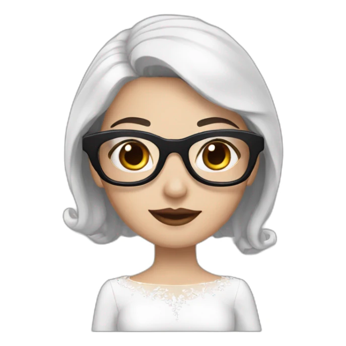 a white bride with black hair and  glasses and a long sleeves sticker