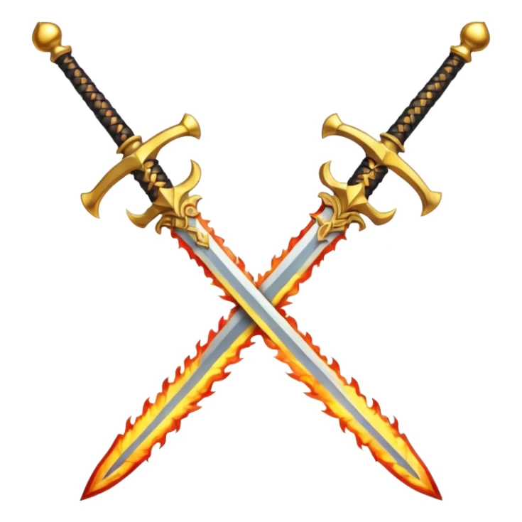 Two powerful on fire fully golden fiery royal crossed swords sticker