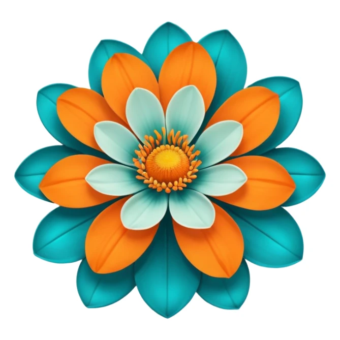 beautiful flower with teal petals and orange center sticker