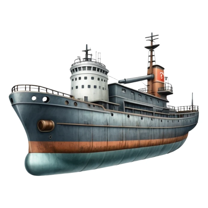 motorized ship with visible rudder, no sails sticker