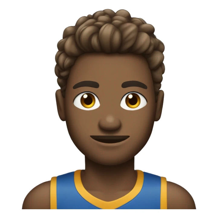 cabelo marrom, pele beje claro, olho marrom e uma camiseta azul sticker