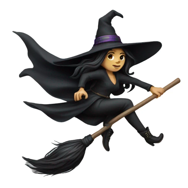 dark long hair witch flying on a broom white skin sticker